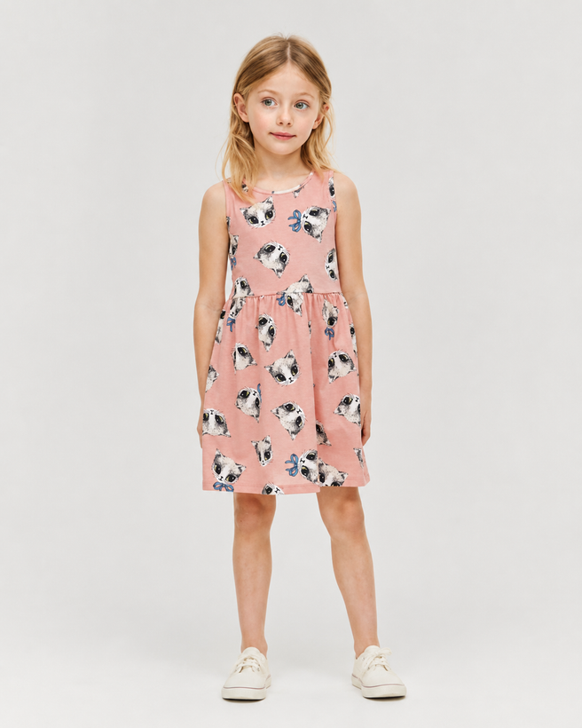 تنخور پیراهن دخترانه H&M صورتی طرح گربه