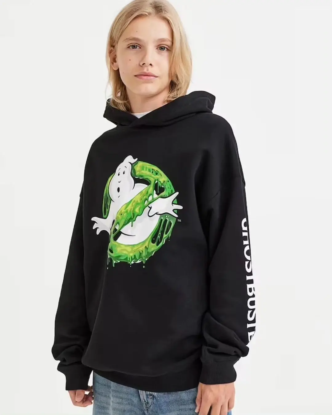 هودی کلاه دار پسرانه برند اچ اند ام h&m رنگ مشکی طرح Ghostbusters
